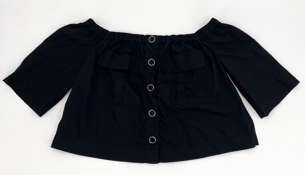 Free People Shirt Womens Extra Small Black Button Up Crop 3/4 Sleeve Blouse